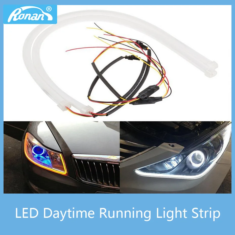 

RONAN Flexible Soft Tube LED Strip DRL Car styling 2*60cm Universial Daytime Running Light White and Yellow Turn Signal Light