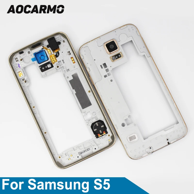

Aocarmo Middle Frame Bezel Housing Plate Board With Button For Samsung GALAXY S5 G900F G900H G900I 5.1" Replacement