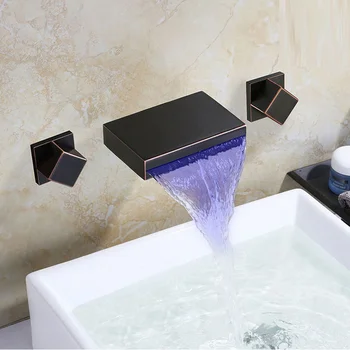 

LED waterfall basin faucet bathroom copper basin hot and cold faucet into wall-type double handle split shower faucet wx5301630