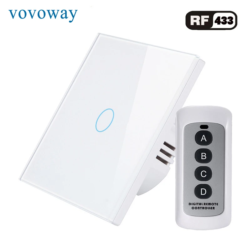 Vovoway ЕС сенсорный выключатель, выключатель света, RF 433 МГц телекоммуникационный переключатель, прерыватель, 1 банд AC110V 220 В - Цвет: RF-01-D White
