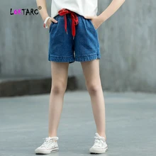 Loktarc для Хлопчатобумажные шорты для девочек эластичная кулиска на талии Летние шорты для девочек одноцветное Цвет Slim Fit Детские шорты для детей джинсы для девочек