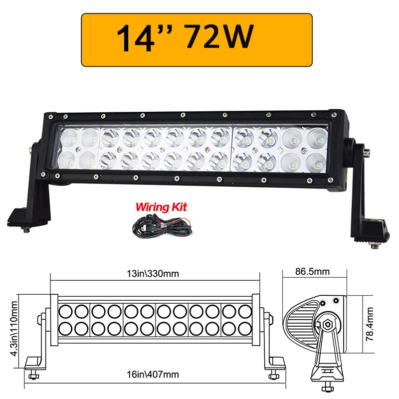 Auxtings 12 В 24 в прямой светодиодный рабочий светильник 14 22 32 42 52 дюймов внедорожный Автомобильный светодиодный светильник комбинированный 4x4 SUV ATV Высокая мощность двухрядный - Цвет: 72W with wiring