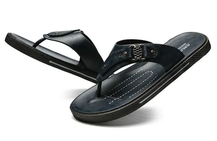 New Arrival Leather Men Beach Slippers Fashion Flip Flops With Soft Sole Trendy Breathable Men Beach Summer Shoes (3)