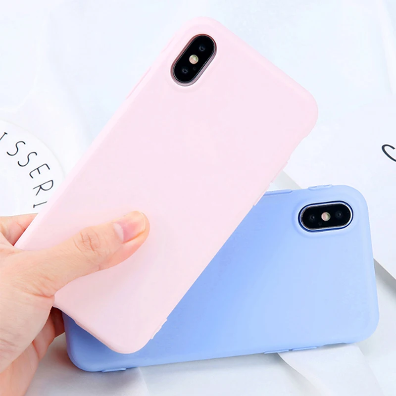 

Solid Color Phone Case For iPhone 7 6 6s 8 X Plus 5 5s SE XR XS Max Silicone Ultrathin Soft TPU Case Candy Color Back Cover
