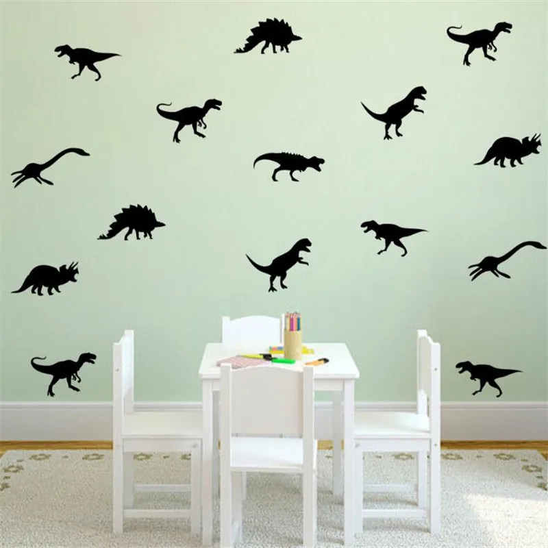 

18pcs=1set Black Dinosaur vinyl Wall Sticker DIY Wall Decal Children Room Removable Decorative Stickers For Kid's Bedroom