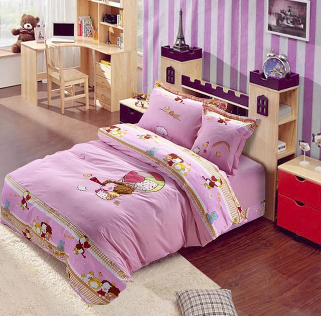 cartoon embroidery cotton kids boys girl bedding set twin queen kids queen size bed