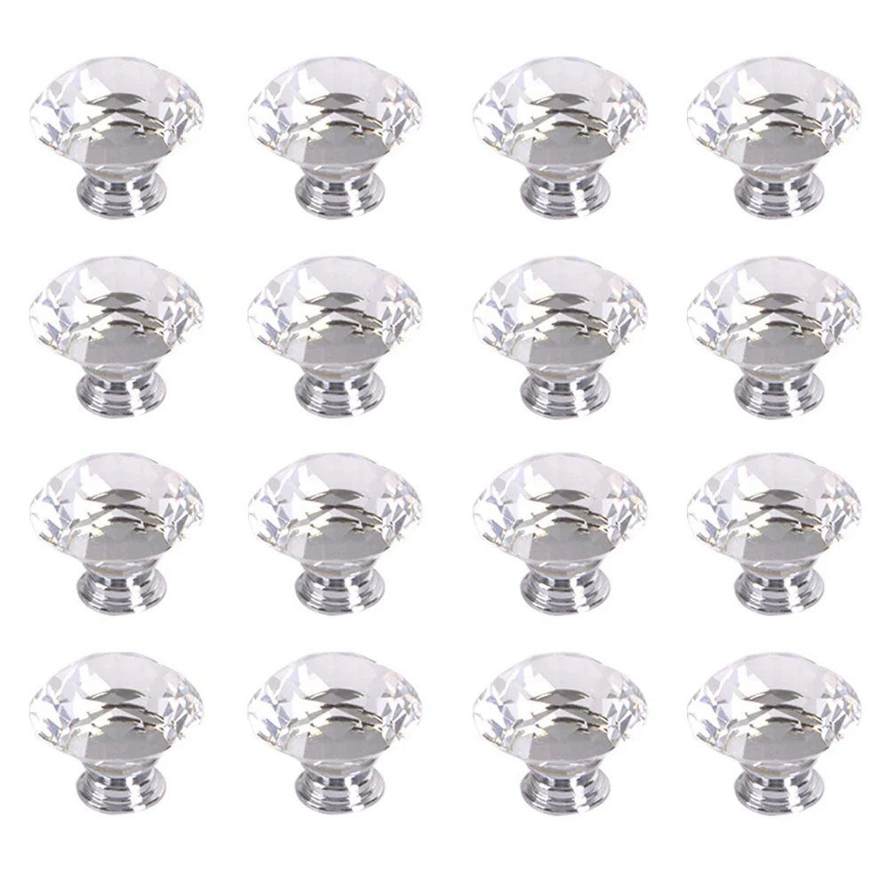

16 X LS-D3020 40MM Clear Crystal Glass Diamond Cut Door Knobs Kitchen Cabinet Drawer knobs+Screw Crystal Glass Door Knobs