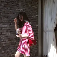 Уличная летняя модная женская повседневная одежда с круглым вырезом контрастная полосатая шикарные футболки AA3759 Y A