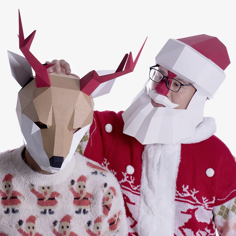 

Santa Claus paper DIY material manual creative Head Mask Party Masquerade show props tide hand made mask Christmas Gift