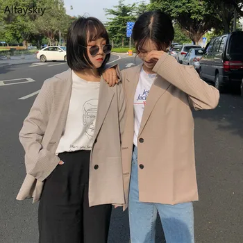 

Blazers Women Retro Single Breasted All-match Simple Chic Jackets Womens Trendy Korean Style Ladies Elegant Daily Fashion 2020