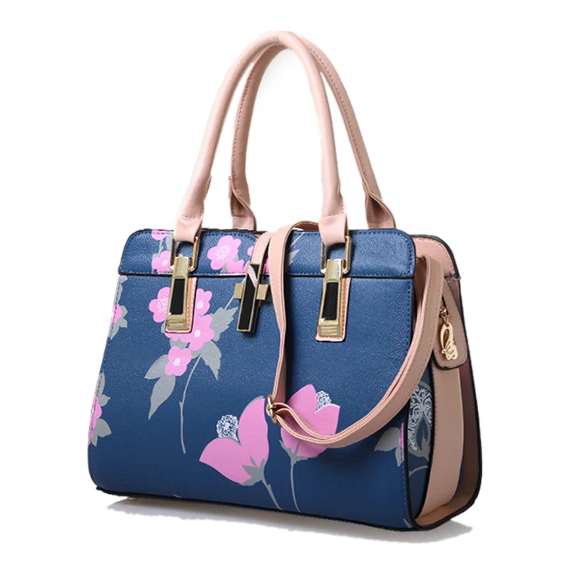 New arrival flower printing font b Women b font font b Handbag b font PU Leather