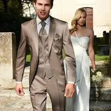 Коричневые смокинги на 2 пуговицах(куртка+ брюки+ жилет+ галстук-бабочка), 3 предмета, высококачественный, выполненный на заказ, приталенный мужской костюм с лацканами, Terno Masculino