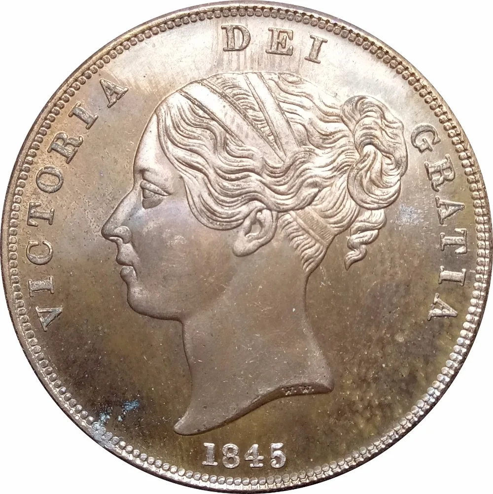 

Great Britain Victoria 1 Penny 1845 Red Copper Copy Coin