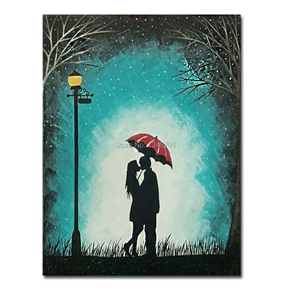 Hand Painted Abstract Couples Lamp Landscape Oil Painting On Canvas
