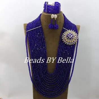 

Marvelous Long African Beads Jewelry Set Bridal Jewelry Sets Royal Blue Crystal Beads African Jewelry Set Free Shipping ABF040