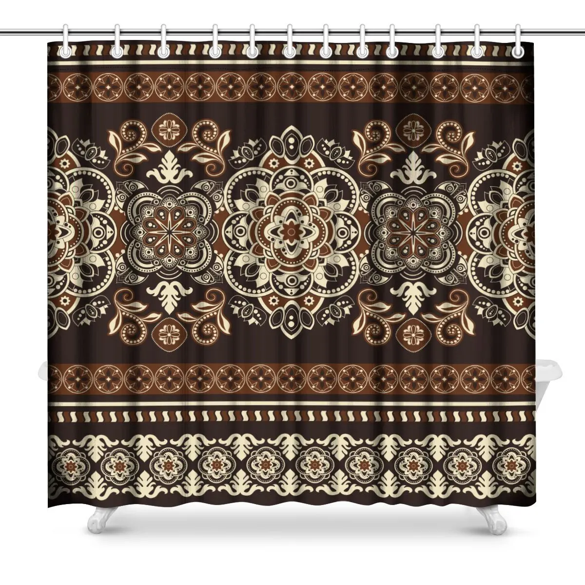 Striped Pattern Floral Art Decor Shower Curtain,Extra Longdecorative