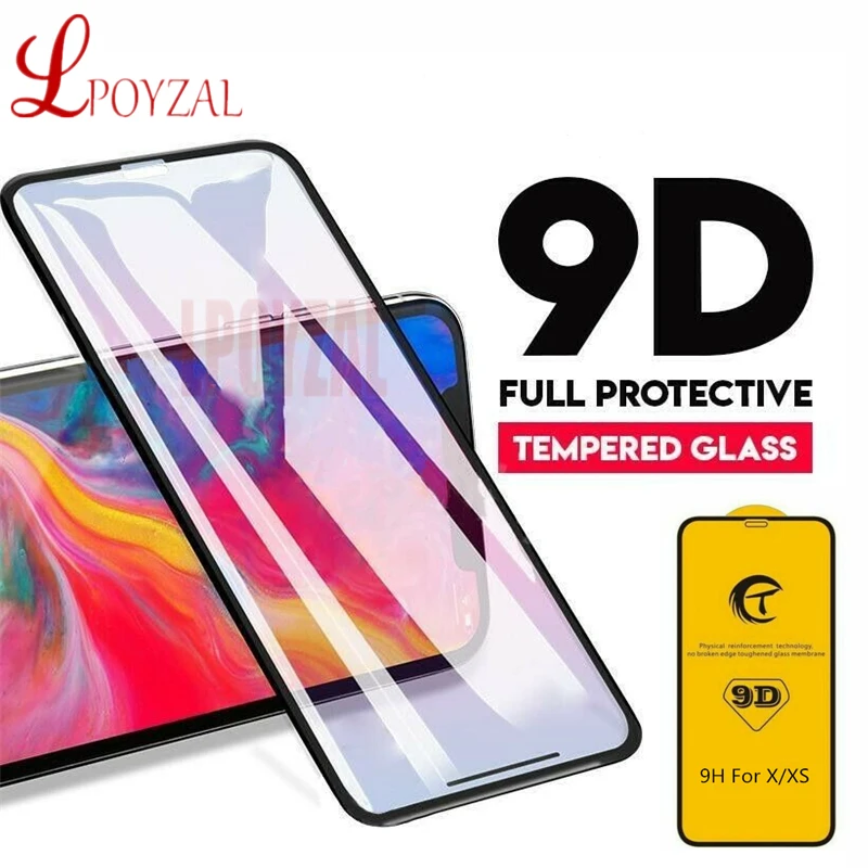 

LPOYZAL 9D HD Full Cover Tempered Glass For iPhone X XS Max XR 9H Screen Protector For iPhone 8 7 6S 6 Plus Protective Glass