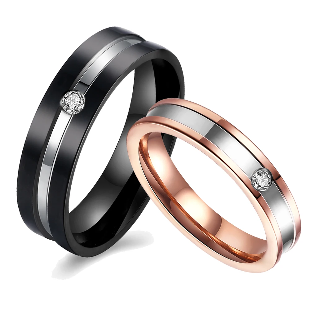 De Acero de titanio Negro Anillo Compromiso Para Los Hombres Anillo de Inoxidable de la Boda Para La Mujer de Compromiso Zirconia Joyería Wedding Band|rings for women|ring forblack ring