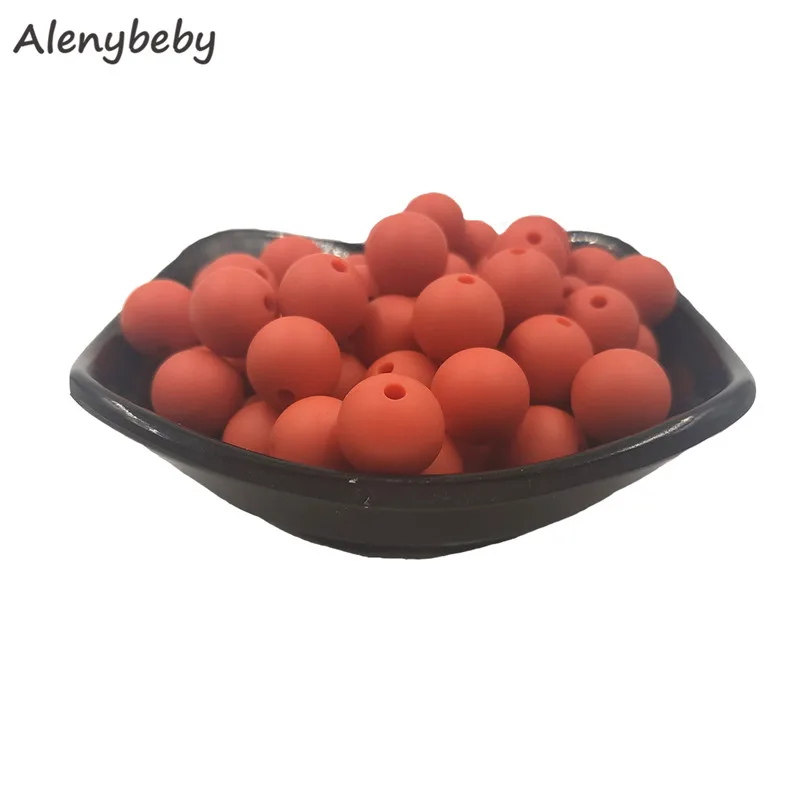 Mandarin red 12 мм, 100 шт, силиконовые бусины, Пищевая силиконовая продукция для прорезывания зубов, жевательные соска, зажимы для цепи, Детские Прорезыватели - Цвет: Mandarin red