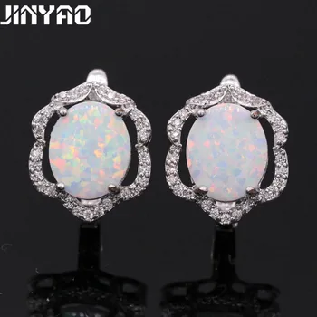

JINYAO Luxury Gold Color Earrings with White Fire Opal Zircon Stone For Women Wedding Party Jewelry