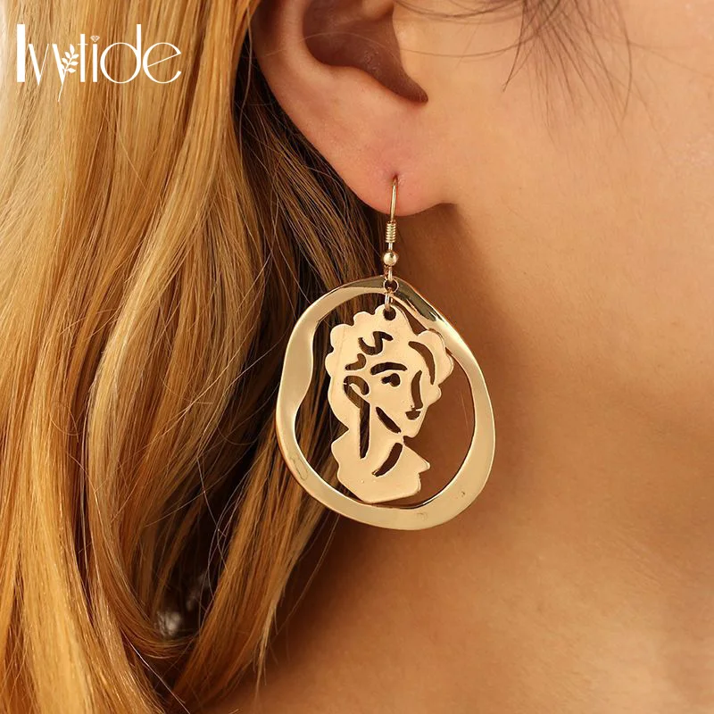 

Lvytide Face earrings Gold/Silver Wire-Shaped Dangle drop earring Earrings for women Bijoux