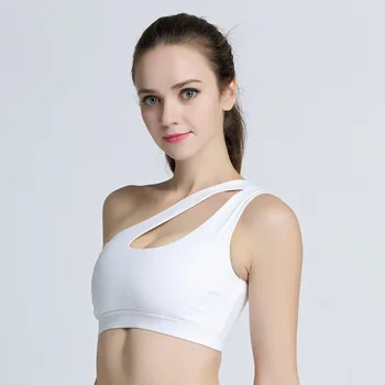 Sexy One Shoulder Fitness Yoga Push Up Sports Bra for Women Gym Running Padded Tank Top Athletic Vest Underwear Sport Bra Top 2