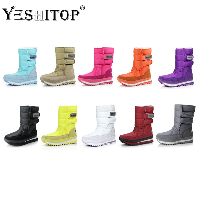 

White Black Blue Mid calf Snow Boots women winter 2019 woman snowboots girls Waterproof flats botas mujer invierno para nieve
