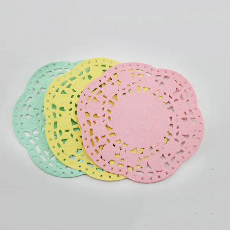 Free shipping,yellow pink green flower round paper lace doilies
