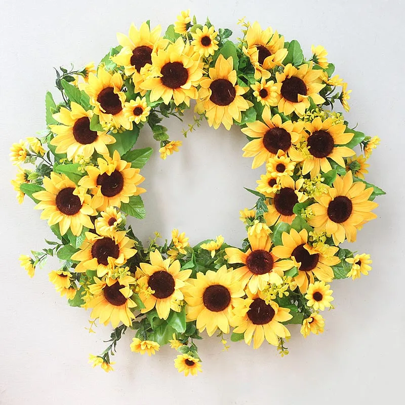 

48cm Artificial Sunflower Wreath for Christmas Wedding Decoration Home Garden Door Wall Window Hanging Artificial Flower Garland