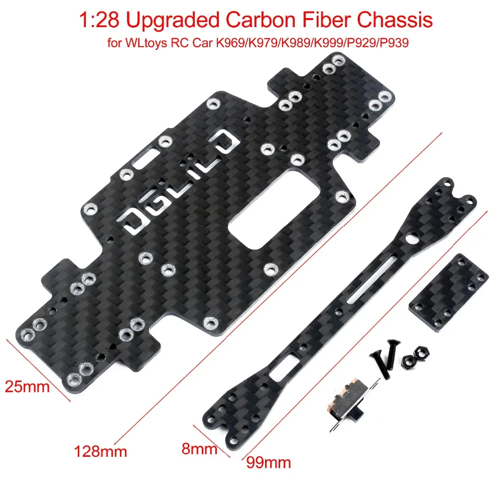 Wltoys 1:28 RC Car Spare Parts K989 Upgraded Metal Carbon Fiber Chassis for K989-01 for K969/K979/K