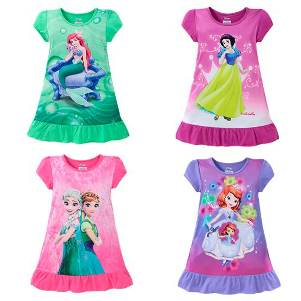 Детская одежда дисней; ночная рубашка с короткими рукавами для девочек; пижамы; Детские ночные рубашки; Белоснежка; платье принцессы русалки; одежда с рисунком