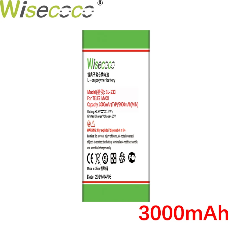 

Wisecoco BL-233 3000mAh Newly Produced Battery For TELE2 MAXI LTE BL233 BL 233 Phone Battery Replacement + Tracking Number