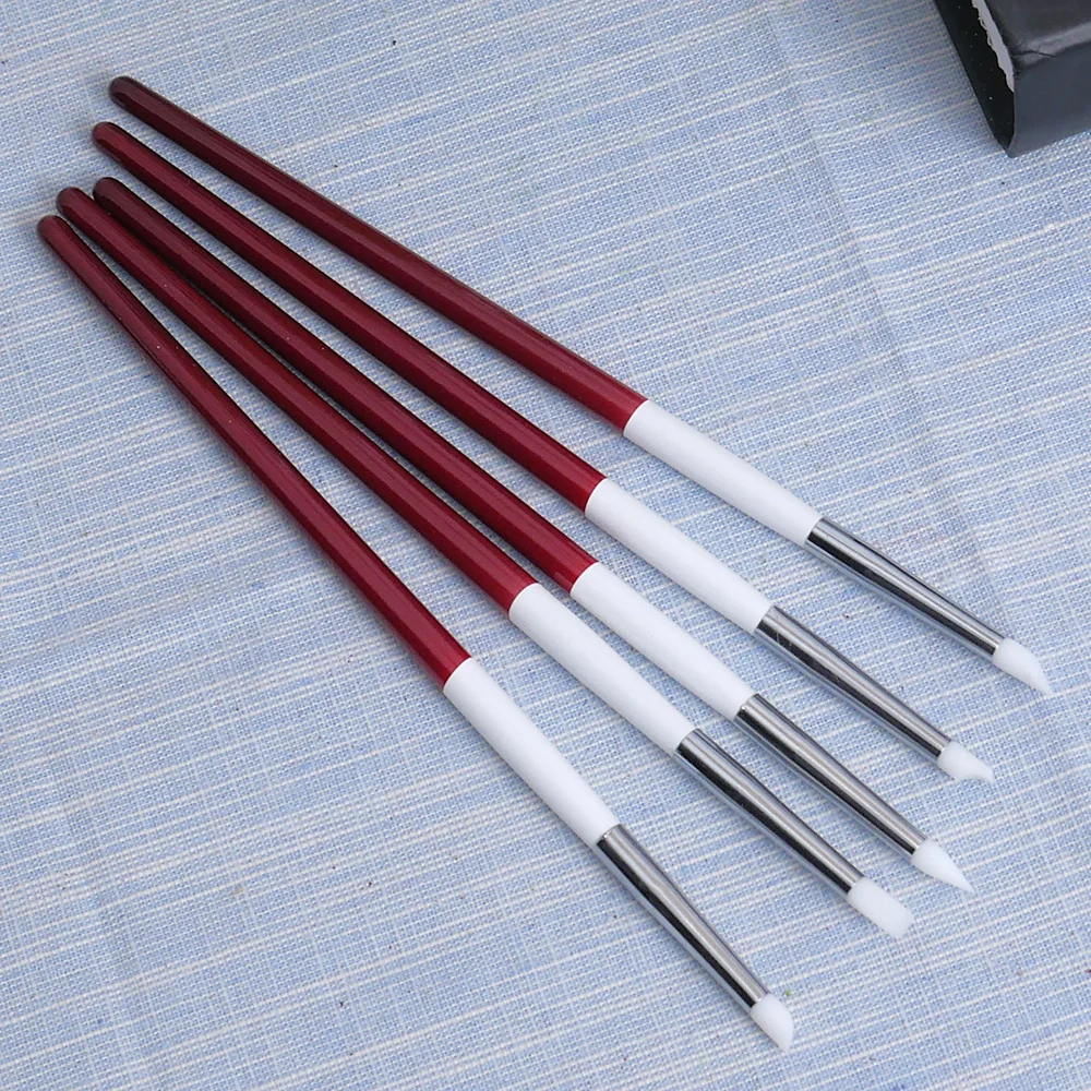

5pcs Nail Art Sculpture Carving Pen Kit Silicone Head Wooden Handle Painting Brushes for 3D Effect Shaping Drawing Tools