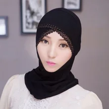 ZFQHJJ женские мусульманские кружевные Стразы под шарф шапочки под хиджаб капот Дамы Стрейч модал хлопок внутренняя исламские хиджабы-шарфы кепки