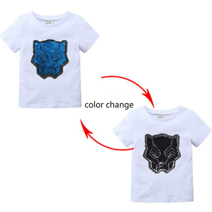 

Changing Color Black Panther Switchable Sequins Boys T-shirts Kid Fashion Marvel Hero T Shirt Children Tops Clothes Summer 1-8Y