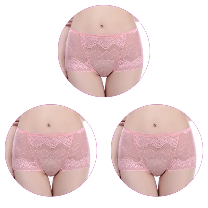 3 шт./упак. женские сексуальные кружевные трусики большого размера женское нижнее белье летняя с высокой талией женские трусы дышащие сексуальные трусики - Цвет: 3Pcs-Bean Pink