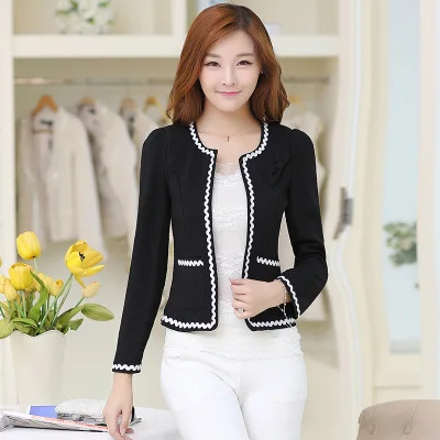 

2018 Spring Autumn Korean OL Fashion Long Sleeve Wavy Trim Short Blazer Jacket with Pocket Black/White/Pink/Rose