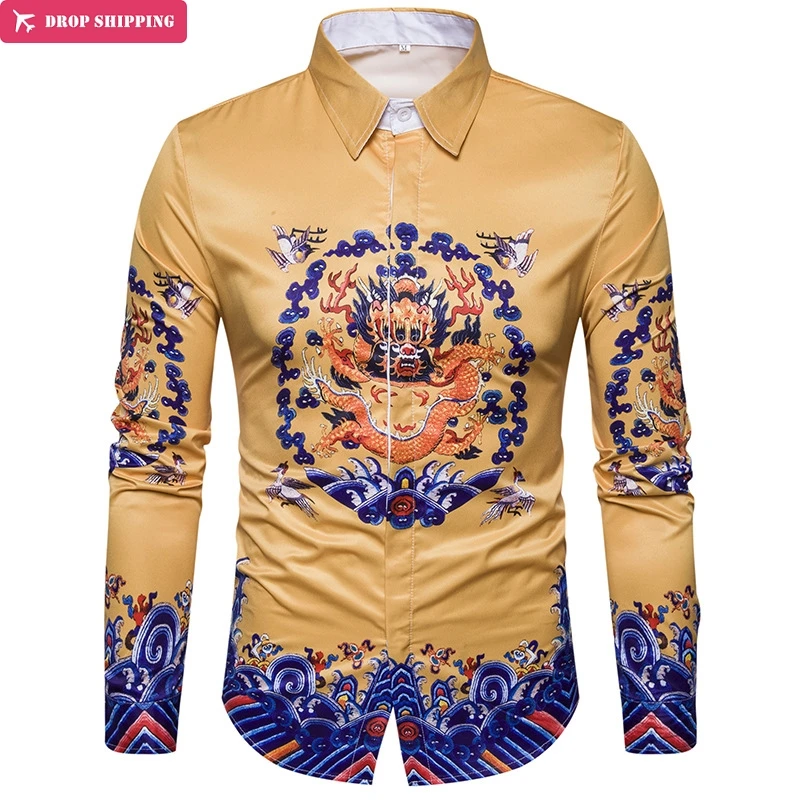 

European new cartoon dragon 3D printing long sleeved shirt C419