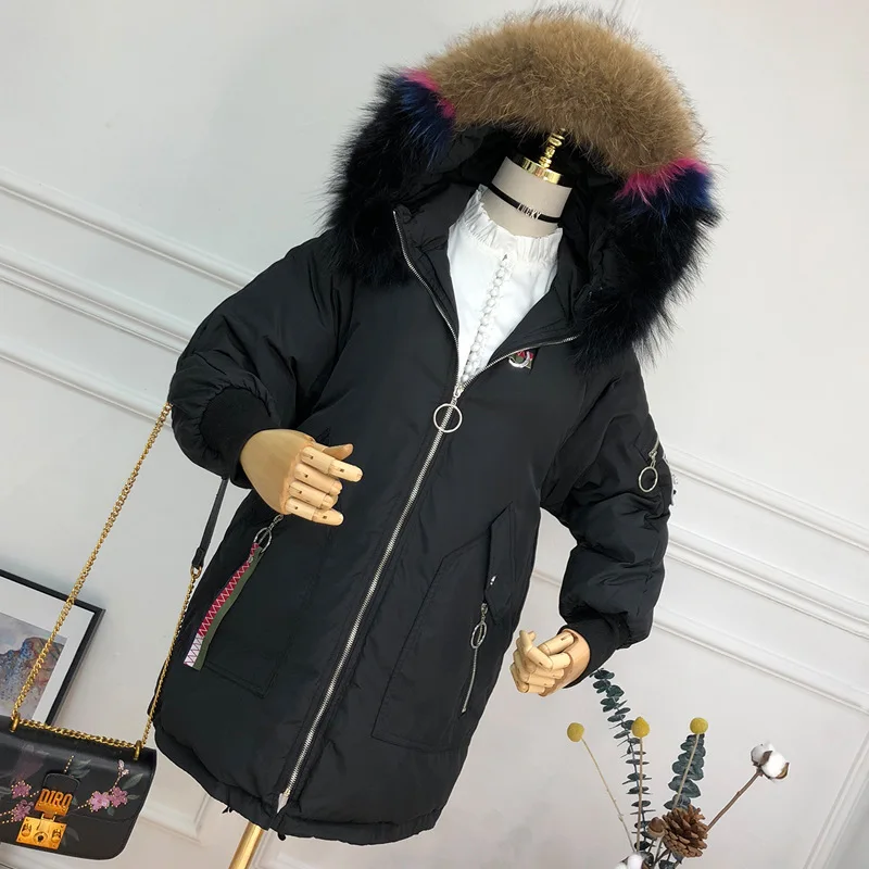 

Korean embroidery Raccoon fur super large fur collar Winter women's down jacket large size thickening Women's winter clothing