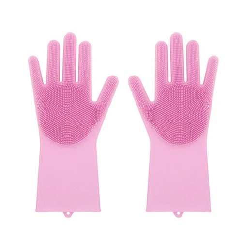 1 пара перчатки для чистки скруббера Волшебные кухонные перчатки силиконовые бытовые перчатки для мытья посуды - Цвет: PINK