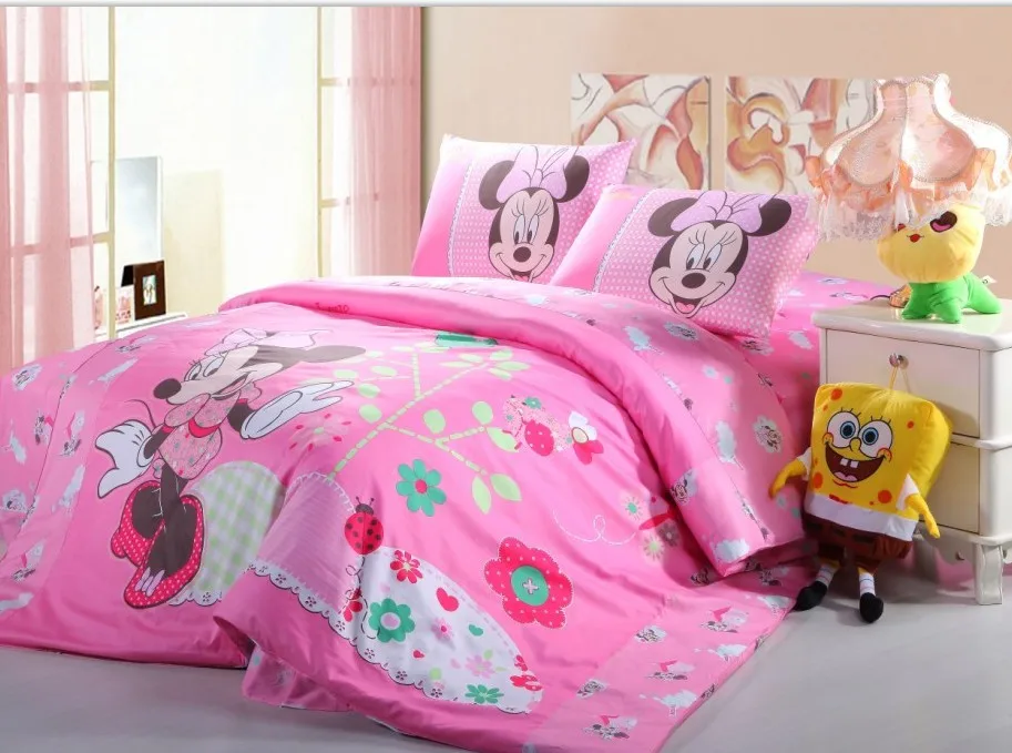Комплект постельного белья с Микки и Минни Маус, постельное белье из египетского хлопка для детей, домашний текстиль для близнецов, полный набор пододеяльников, пододеяльники - Цвет: mickey minnie 25