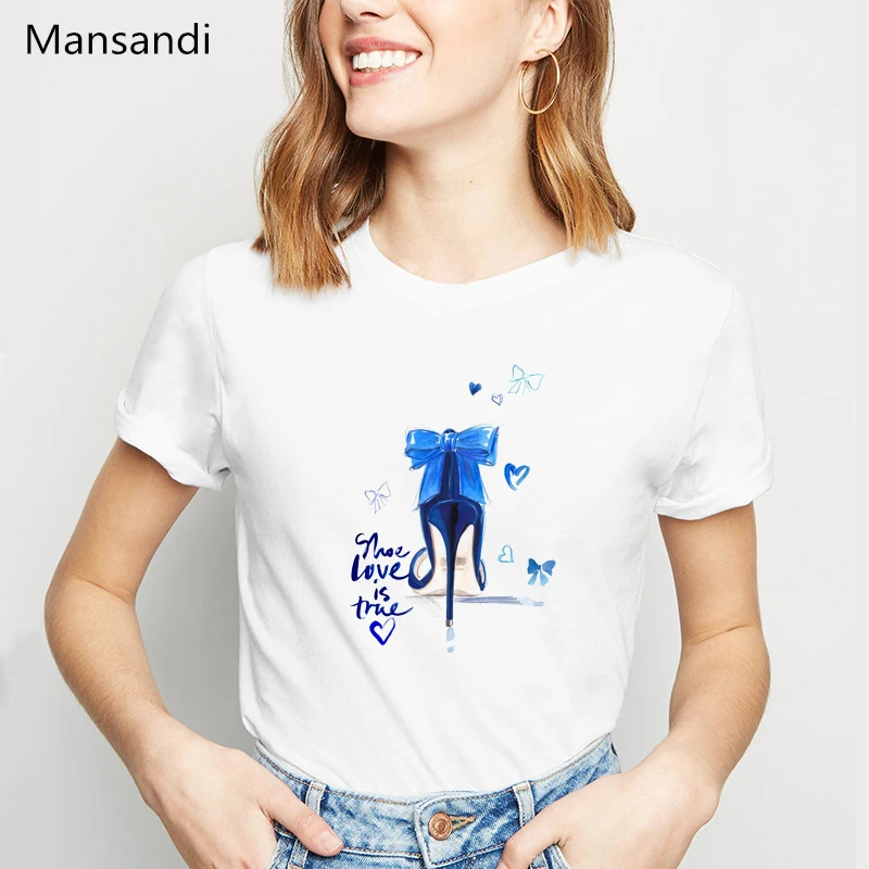 

ropa mujer 2019 Bowknot High Heels Shoes Printed T Shirt Women vogue tshirt female summer tops tee shirt femme harajuku shirt