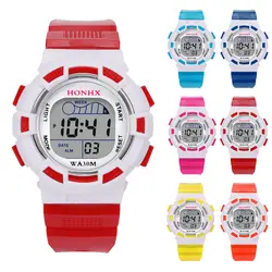 Новые Детские часы Дети Цифровые спортивные часы для мальчиков девушки цифровые наручные часы с дисплеем циферблат с планки PU LXH