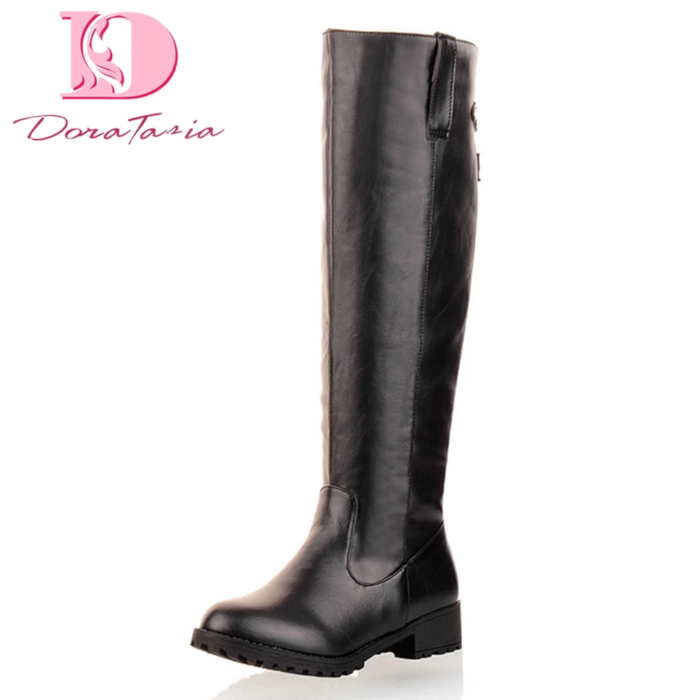 

DoraTasia 2018 Add Fur Warm Large Sizes 34-44 Winter knee-high Boots Women Shoes Woman Leisure Black Woman Shoes Fashion Boots