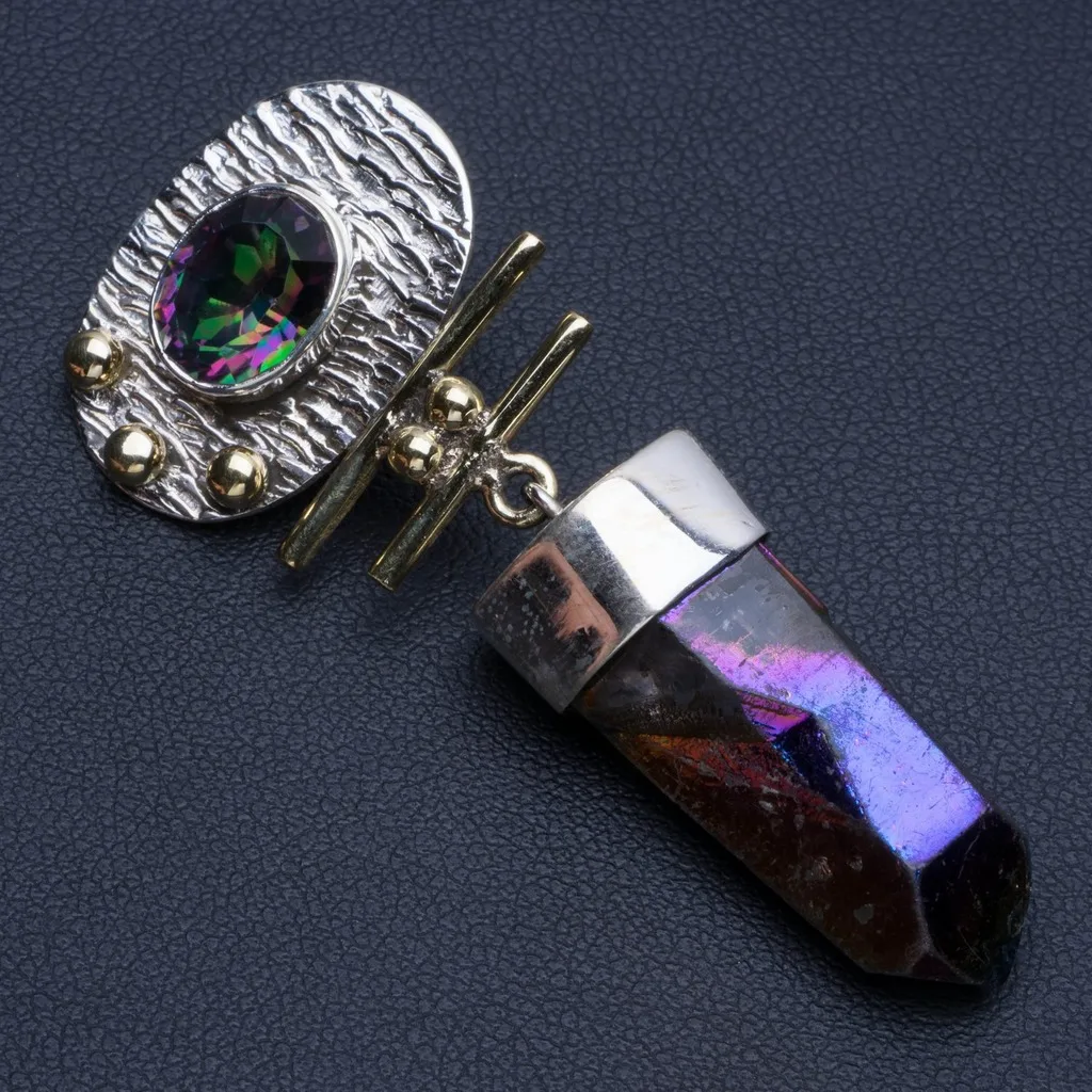 Натуральный двухтональный аура кварц и мистический топаз 925 SterlingSilver кулон 2 1/4