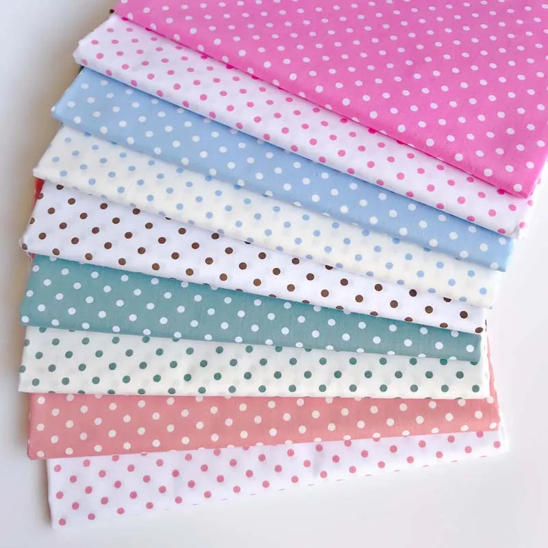 

160CM*50CM cotton cloth GREEN PINK BROWN BLUE ORANG white polka dot fabric for DIY bedding cushion patchwork handwork HOME decor