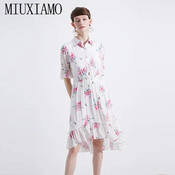 

MIUXIMAO 2019 Spring&Summer Elegant Dress Newest Fashion Floral Dress Half Print Fishtail Dress Women vestido