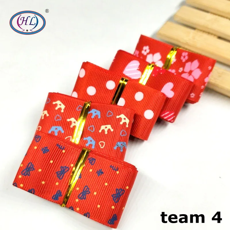 HL " 5 м/лот многоцветные печатные корсажные ленты DIY Швейные банты для волос подарочная упаковка Свадебный Рождественский ленточный аксессуар - Цвет: team 4
