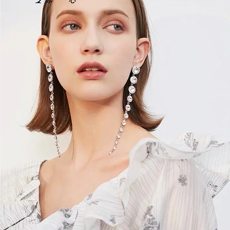 

New Bling Crystal Long Chain Dangle Earrings for Women Fashion Jewelry Perfect Quality Women Statement Earrings Accessory