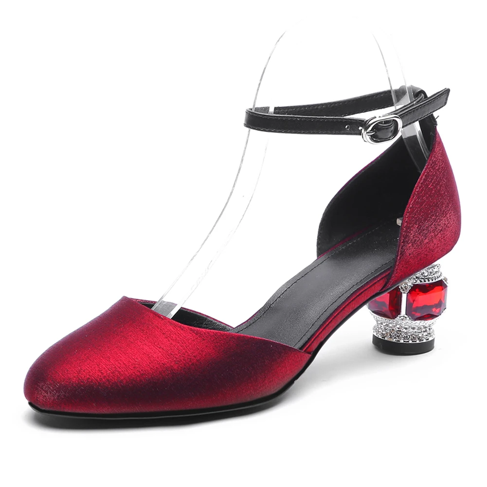 

RIBETRINI Hot Sale Top Quality Sheepskin Summer Sandals Woman Shoes buckle-strap Strange Style Black Shoes Woman Sandals 2019